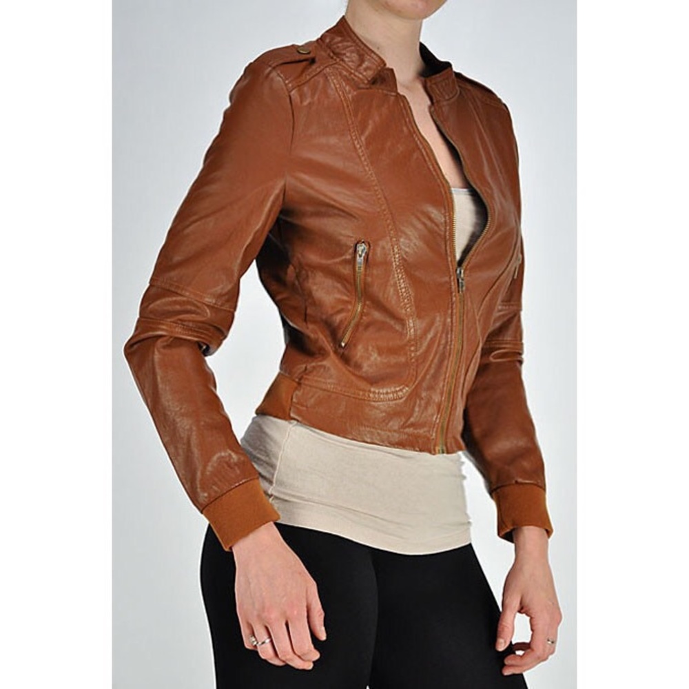 Faux Leather Jacket in Camel